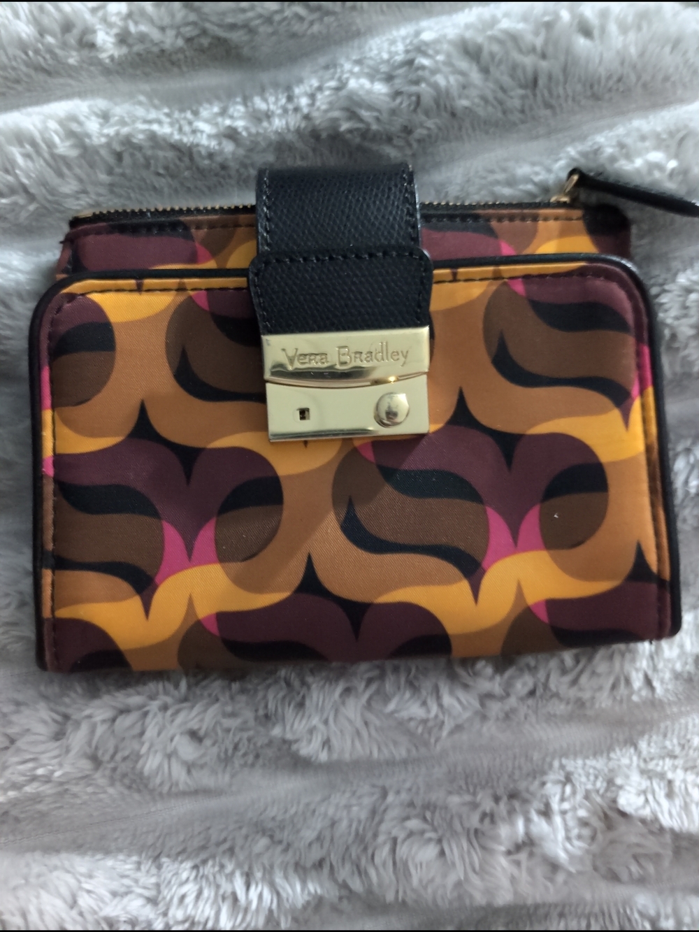 Vera Bradley Retro Geometric Zip Wallet in Yellow, Brown, Pink